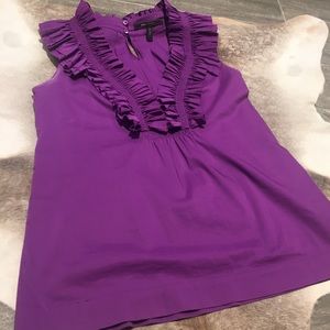 BCBG Knife Pleat Ruffle Neck Blouse